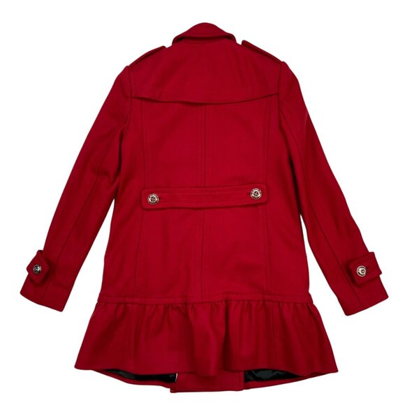 Juicy Couture Wool Coat XS Red Peplum Peacoat Double Breasted Military Retro - Picture 11 of 12
